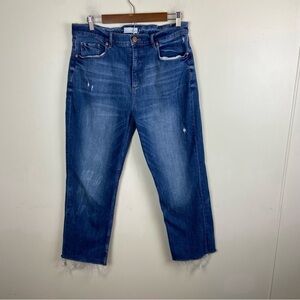 Loft High Waist Straight‎ Crop Raw Hem Lightly Distressed Denim Jeans Size 31 12